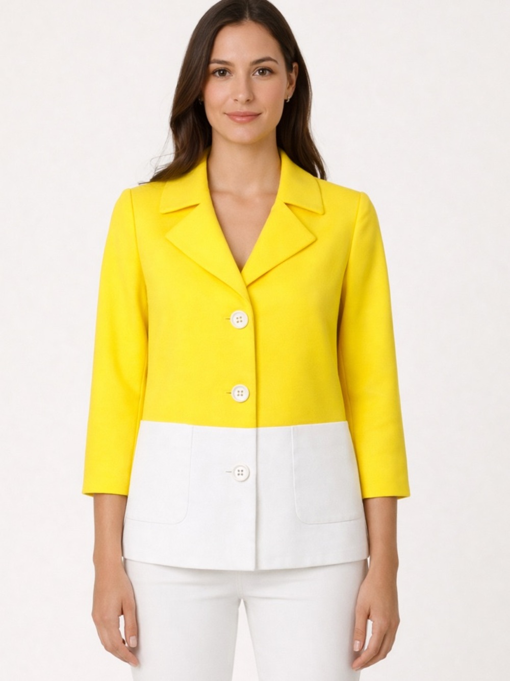 Kate Spade Colorblock Cotton Blazer Yellow White Jacket Size 4